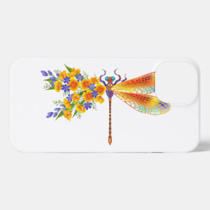 Etui iPhone 13 libellule de fleurs jaunes