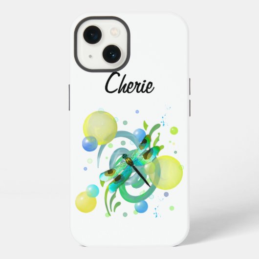 Etui iPhone 13 Libellules Bleu Vert (Verso)