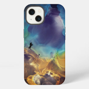 Etui iPhone 13 Licorne nébuleuse spatiale bleu jaune encre alcool