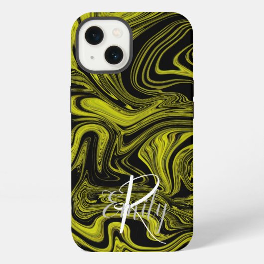 Etui iPhone 13 Lime Agate Marbre Nom Abstrait Monogramme Nom (Verso)