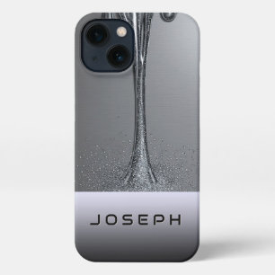 Etui iPhone 13 Liquide Métallique qui Tombe avec un Abstrait Étin