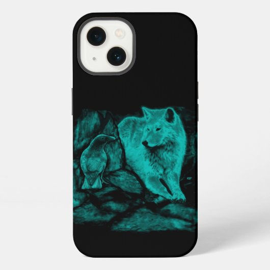 Etui iPhone 13 Loup et corbeau dans la nuit (Verso)