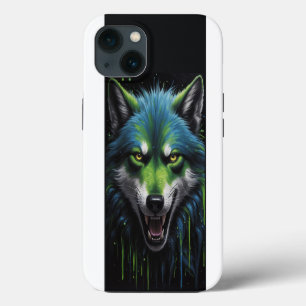 Etui iPhone 13 Loup-garou effrayant aux teintes néon vert