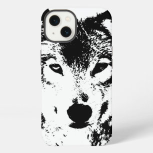 Etui iPhone 13 Loup noir et blanc
