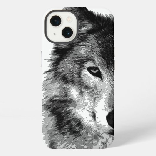 Etui iPhone 13 Loup noir et blanc (Verso)