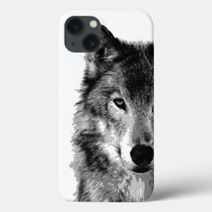 Etui iPhone 13 Loup noir et blanc