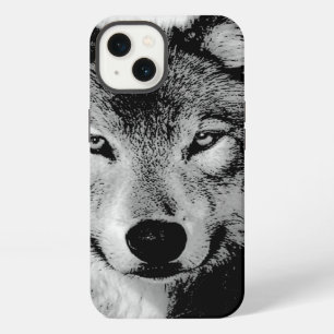 Etui iPhone 13 Loup noir et blanc