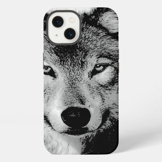 Etui iPhone 13 Loup noir et blanc (Verso)