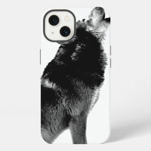 Etui iPhone 13 Loup noir et blanc hurlant à la lune