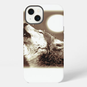 Etui iPhone 13 Loup sépia et lune