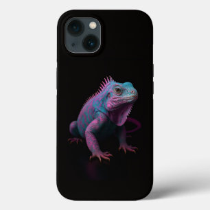 Étui iPhone 13 Luxe Noir 4, Iguane Tropical Rose