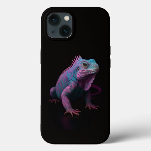 Étui iPhone 13 Luxe Noir 4, Iguane Tropical Rose (Verso)