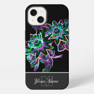 Etui iPhone 13 Macro fleur néon-pop-art avec Monogramme !