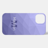 Etui iPhone 13 Maille violet bleu gris foncé motif Monogramme (Verso Horizontal)