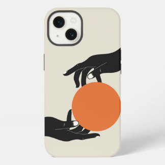 Etui iPhone 13 Mains tenant le soleil. Design rétro