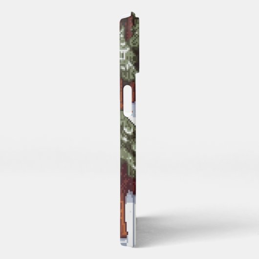 Etui iPhone 13 maison en bois dans une forêt enneigée pixélisée (Côté droit)