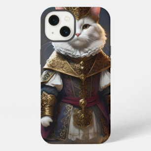 Etui iPhone 13 "Majestueux Monarque : Le Chat Blanc Royal en Robe