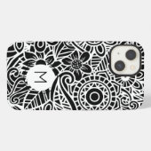 Etui iPhone 13 Mandala Floral Moderne Monogramme INITIAL Noir Bla (Verso Horizontal)