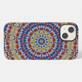 Etui iPhone 13 Mandala jaune bleu (Verso Horizontal)