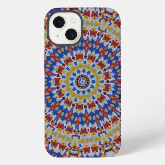 Etui iPhone 13 Mandala jaune bleu (Verso)