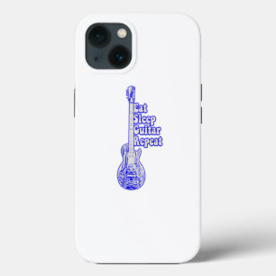 Etui iPhone 13 Manger dormir guitare répéter. guitare bleue vinta