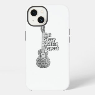 Etui iPhone 13 Manger dormir guitare répéter. vintage noir et bla