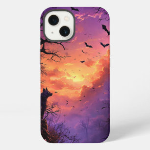 Etui iPhone 13 Manoir hanté silhouette avec chauves-souris