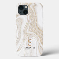 Marbre blanc chic paillettes dorées monogramme Cas
