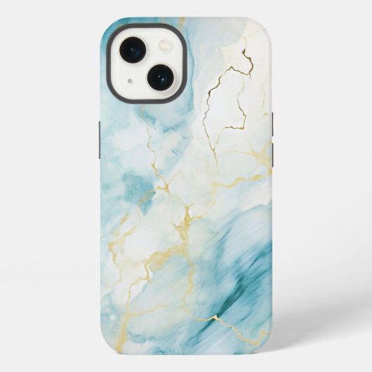 Etui iPhone 13 Marbre bleu et or (Verso)
