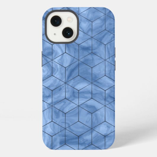 Etui iPhone 13 Marbre bleu géométrique (Verso)