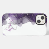 Etui iPhone 13 Marbre d'agate blanc violet Abstrait Nom Monogramm (Verso Horizontal)