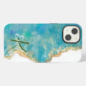 Etui iPhone 13 Marbre d'Agate turquoise et blanc Nom Abstrait Mon (Verso Horizontal)