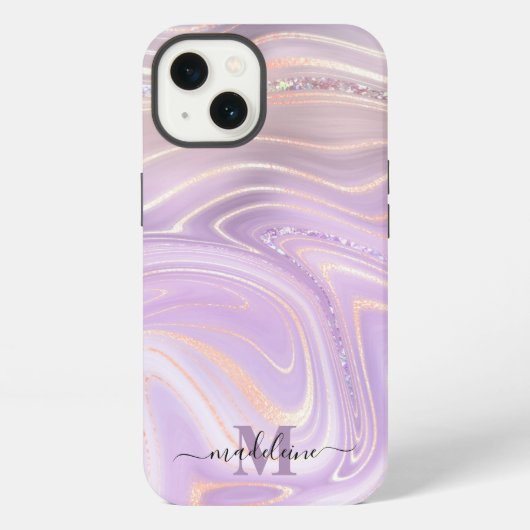 Etui iPhone 13 Marbre de cristal rose agate iridescente (Verso)