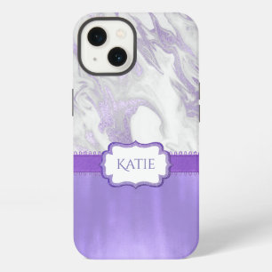 Etui iPhone 13 Marbré pourpre et blanc