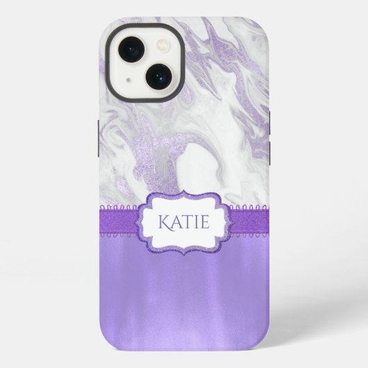 Etui iPhone 13 Marbré pourpre et blanc (Verso)