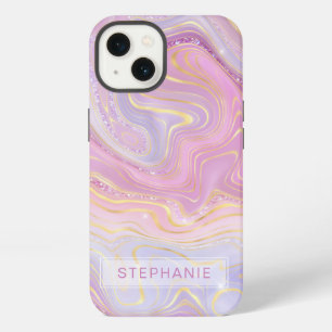 Etui iPhone 13 Marbre Strata Personnalisé Lavande Mauve Or