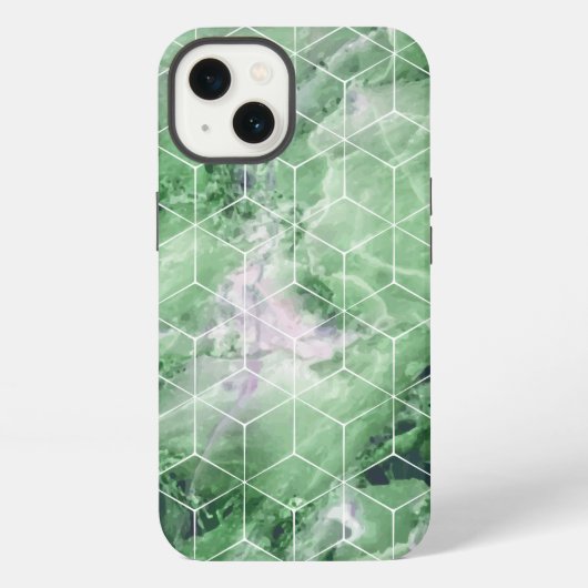 Etui iPhone 13 Marbre vert géométrique (Verso)