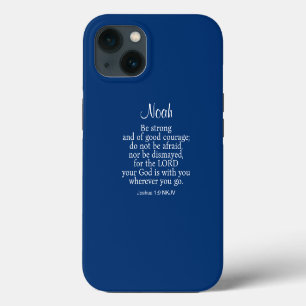 Etui iPhone 13 Marine Bleu Courage Bible Verse Nom personnalisé S