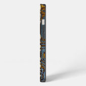 Etui iPhone 13 Mehndi tribal bleu et orange complexe (Côté gauche)