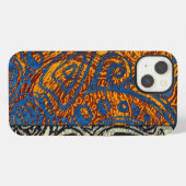Etui iPhone 13 Mehndi tribal bleu et orange complexe (Verso Horizontal)