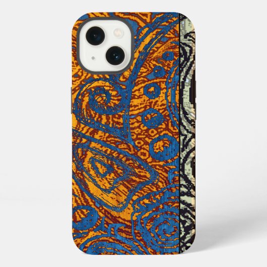 Etui iPhone 13 Mehndi tribal bleu et orange complexe (Verso)