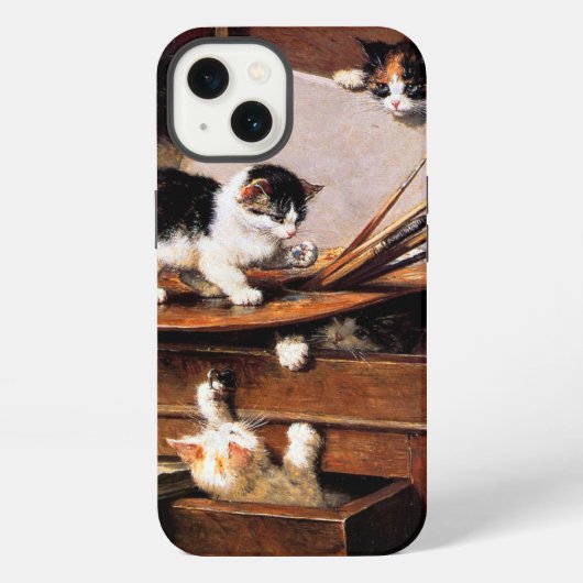 Etui iPhone 13 Mère Chat et chatons sur table (Verso)