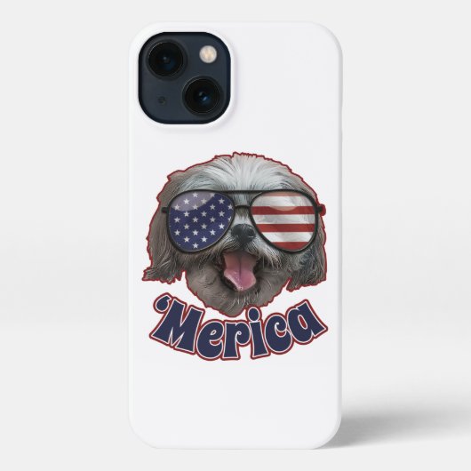 Etui iPhone 13 Merica Shih Tzu America Drapeau USA Amoureux des c (Verso)
