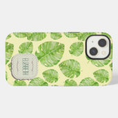 Etui iPhone 13 Mignon Chic Feuille de Banane Vert Blanc Nom Jaune (Verso Horizontal)