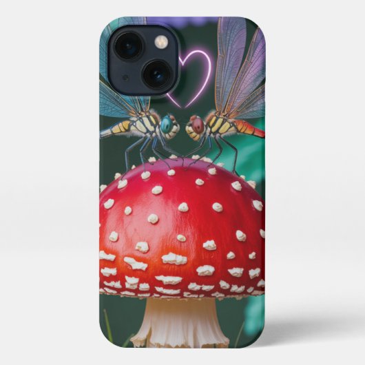 Etui iPhone 13 Mignonnes libellules sur un champignon - (Verso)