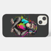 Etui iPhone 13 Mignons Singe Écouter Musique, Musique Singe Obséd (Verso Horizontal)
