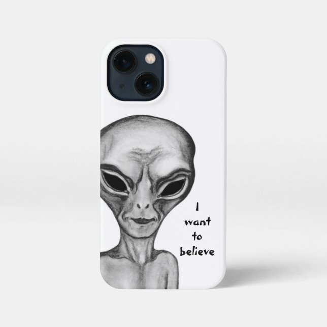 Etui iPhone 13 Mini Alien gris, je veux croire (Verso)
