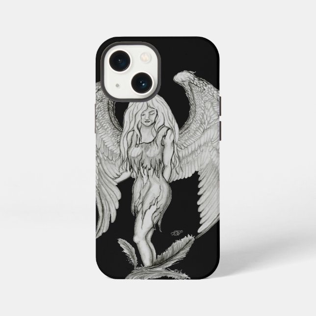 Etui iPhone 13 Mini Angel - Design noir et blanc (Verso)