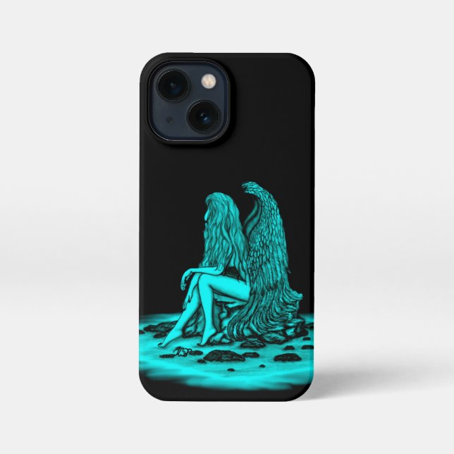 Etui iPhone 13 Mini Angel, perdu dans la pensée, noir et vert Design (Verso)