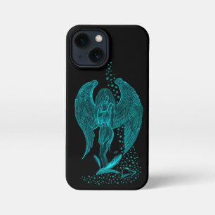 Etui iPhone 13 Mini Angel perdu en amour, noir et vert Design